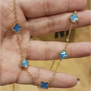 Blue & Gold Clover Necklace